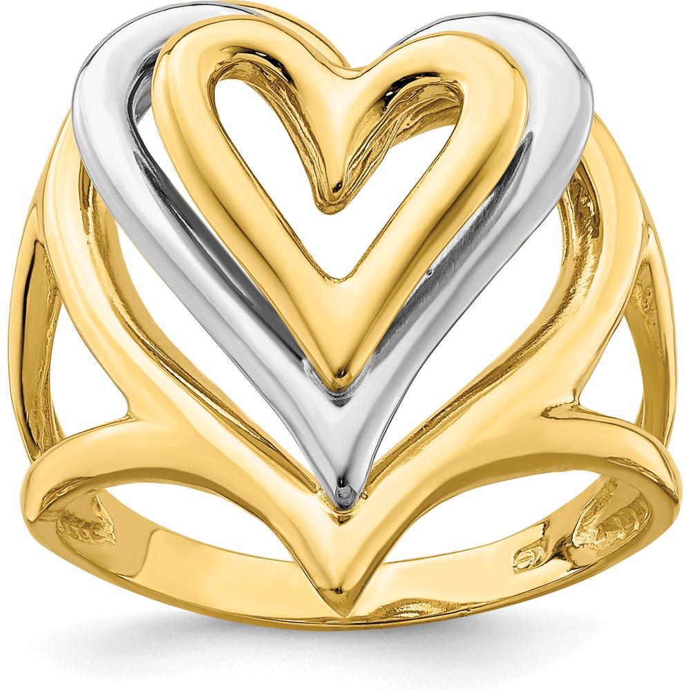 14K Two-Tone Gold Triple Heart Ring with Polished Finish - Elegant Stacked Design by Oro Pregiato