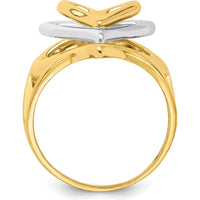 14K Two-Tone Gold Triple Heart Ring with Polished Finish - Elegant Stacked Design by Oro Pregiato