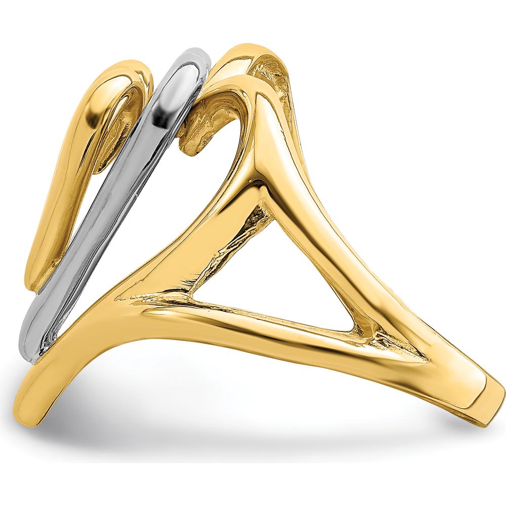 14K Two-Tone Gold Triple Heart Ring with Polished Finish - Elegant Stacked Design by Oro Pregiato