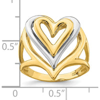 14K Two-Tone Gold Triple Heart Ring with Polished Finish - Elegant Stacked Design by Oro Pregiato