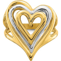14K Two-Tone Gold Triple Heart Ring with Polished Finish - Elegant Stacked Design by Oro Pregiato