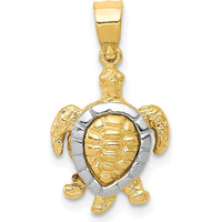 14K Two-Tone Gold Turtle Charm Pendant - Textured Solid Design by Oro Pregiato