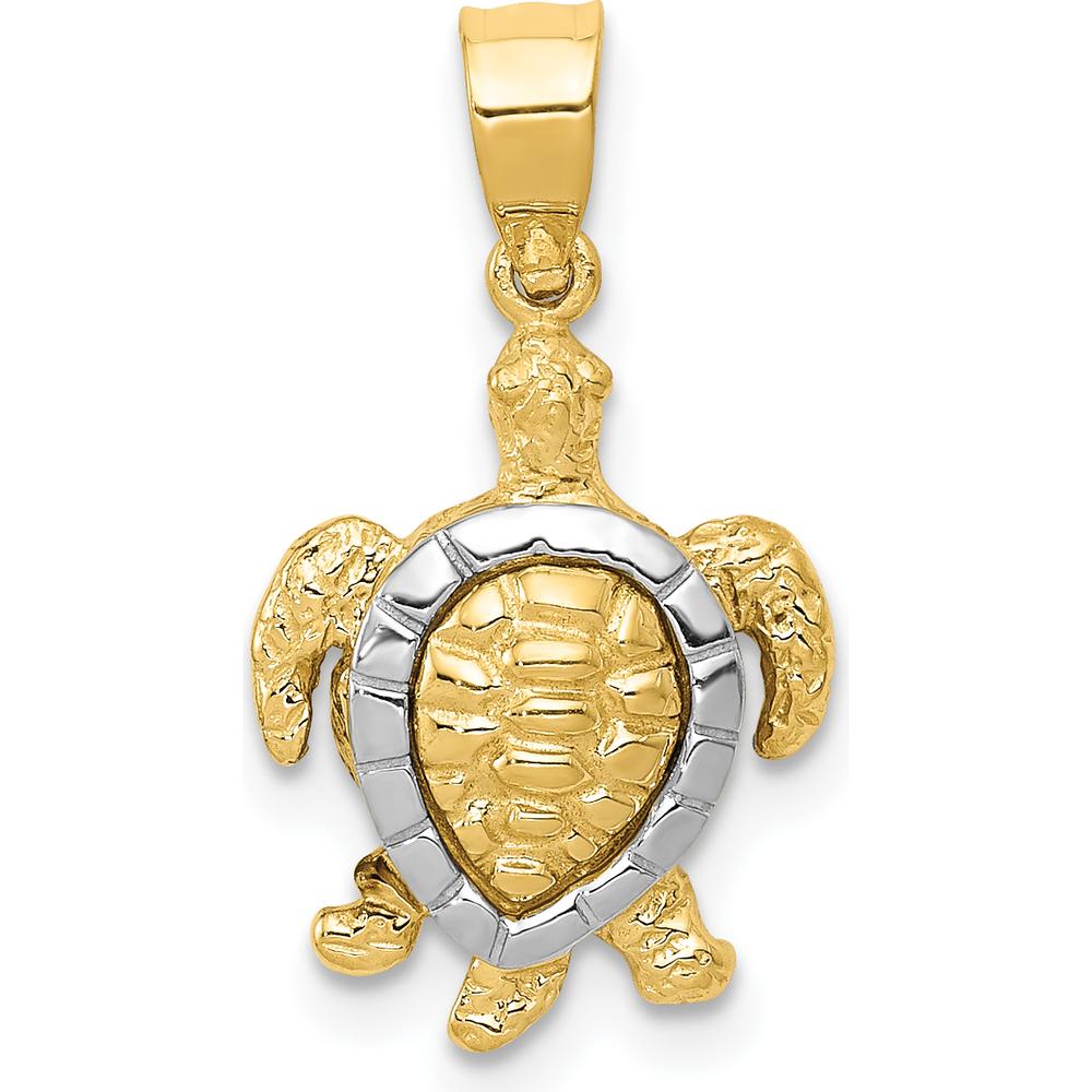 14K Two-Tone Gold Turtle Charm Pendant - Textured Solid Design by Oro Pregiato