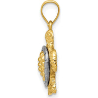 14K Two-Tone Gold Turtle Charm Pendant - Textured Solid Design by Oro Pregiato