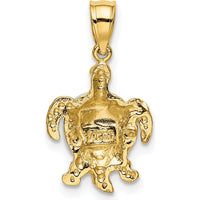 14K Two-Tone Gold Turtle Charm Pendant - Textured Solid Design by Oro Pregiato