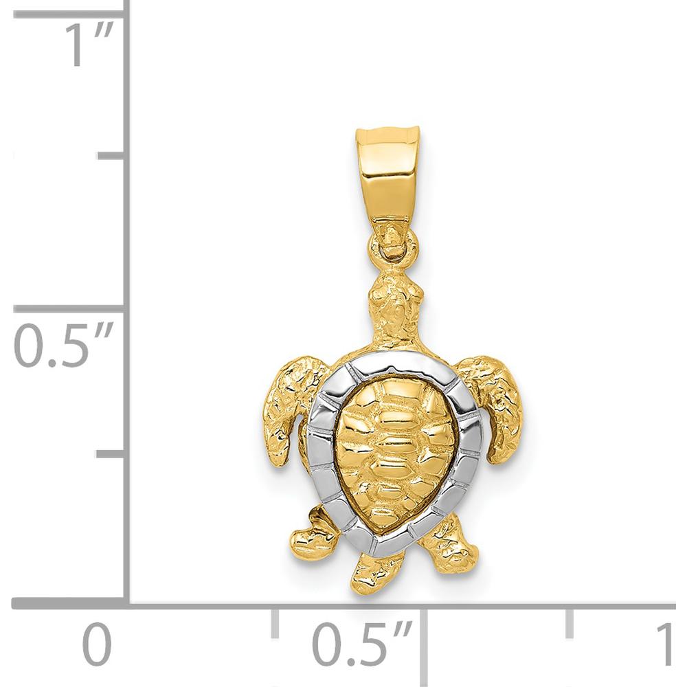 14K Two-Tone Gold Turtle Charm Pendant - Textured Solid Design by Oro Pregiato