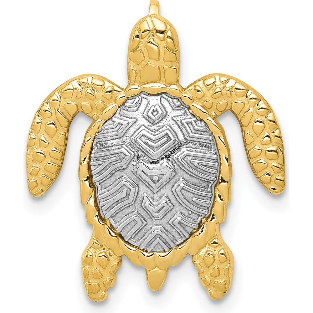 14K Two-Tone Gold Turtle Pendant Chain Slide - 21mm x 18mm by Oro Pregiato