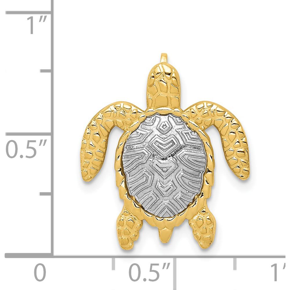 14K Two-Tone Gold Turtle Pendant Chain Slide - 21mm x 18mm by Oro Pregiato