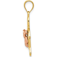 14K Two-Tone Gold Turtle Pendant with Diamond-cut Rose Plumeria - 28mm Length by Oro Pregiato
