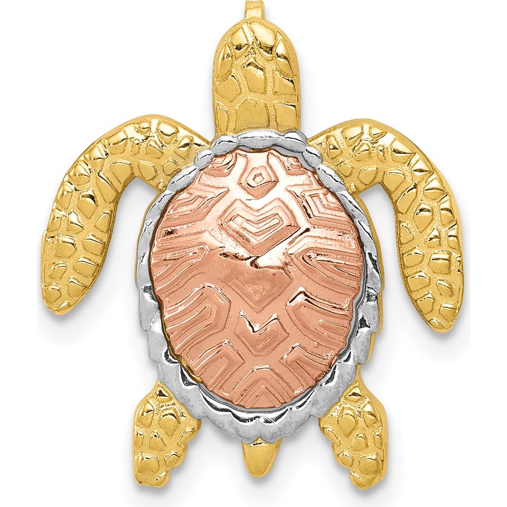 14K Two-Tone Gold Turtle Pendant with White Rhodium Accents - Polished Finish by Oro Pregiato