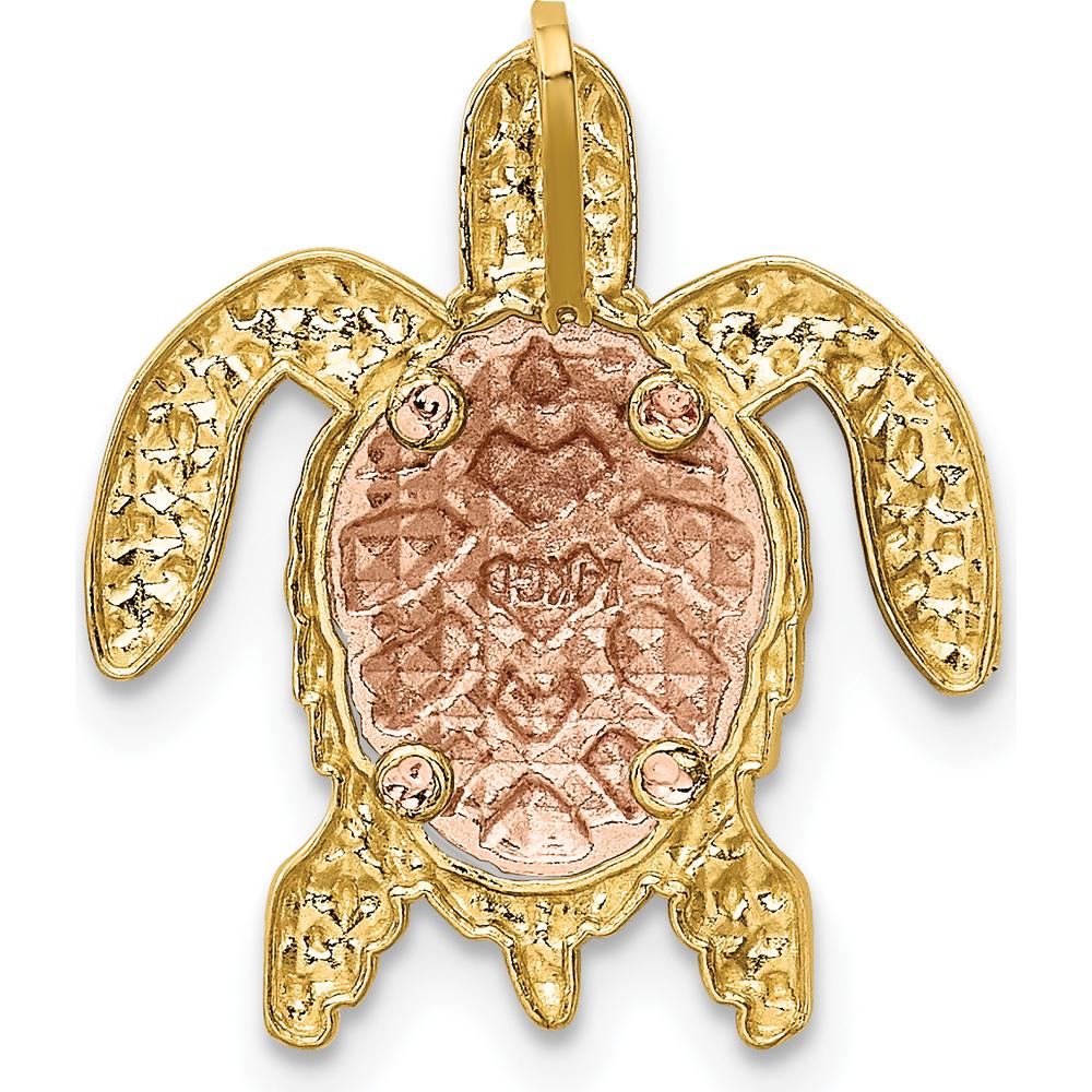 14K Two-Tone Gold Turtle Pendant with White Rhodium Accents - Polished Finish by Oro Pregiato