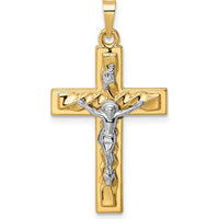 14K Two-Tone Gold Twisted INRI Crucifix Pendant with Polished Finish - 32.7mm Length by Oro Pregiato