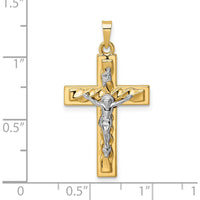 14K Two-Tone Gold Twisted INRI Crucifix Pendant with Polished Finish - 32.7mm Length by Oro Pregiato