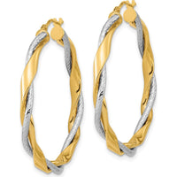 14K Two-Tone Gold Twisted Rope Hoop Earrings - 36.5mm Length by 0