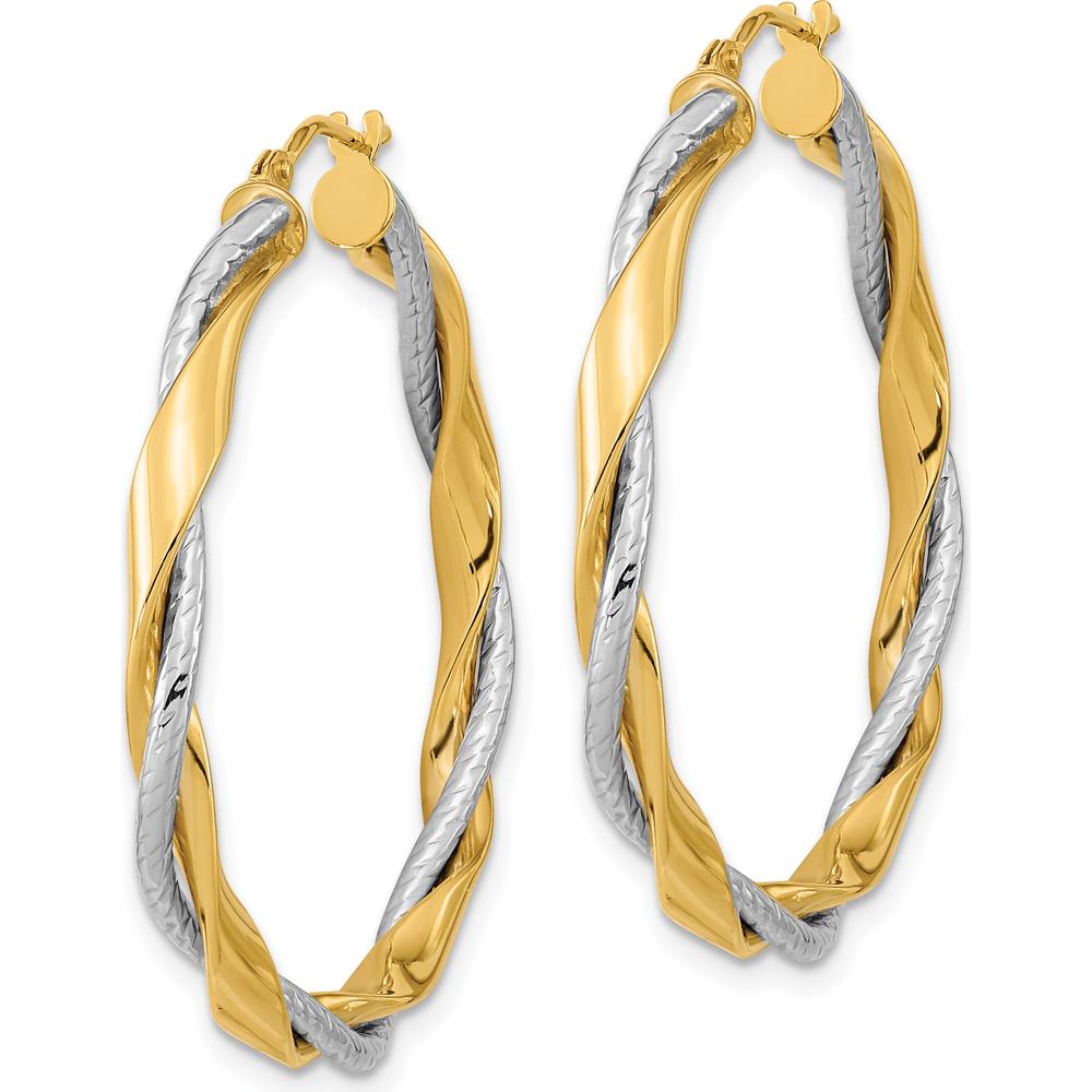 14K Two-Tone Gold Twisted Rope Hoop Earrings - 36.5mm Length by 0