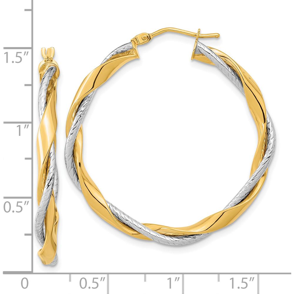14K Two-Tone Gold Twisted Rope Hoop Earrings - 36.5mm Length by 0