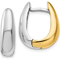 14K Two-Tone Gold U-Shaped Hinged Hoop Earrings - Polished Finish, 8mm Length by 0