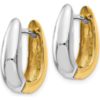 14K Two-Tone Gold U-Shaped Hinged Hoop Earrings - Polished Finish, 8mm Length by 0