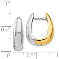 14K Two-Tone Gold U-Shaped Hinged Hoop Earrings - Polished Finish, 8mm Length by 0