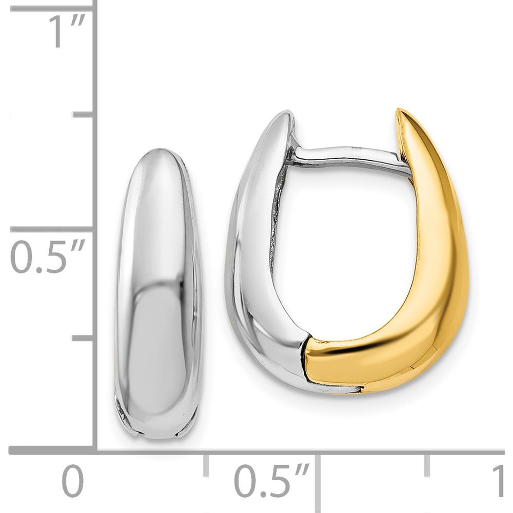 14K Two-Tone Gold U-Shaped Hinged Hoop Earrings - Polished Finish, 8mm Length by 0