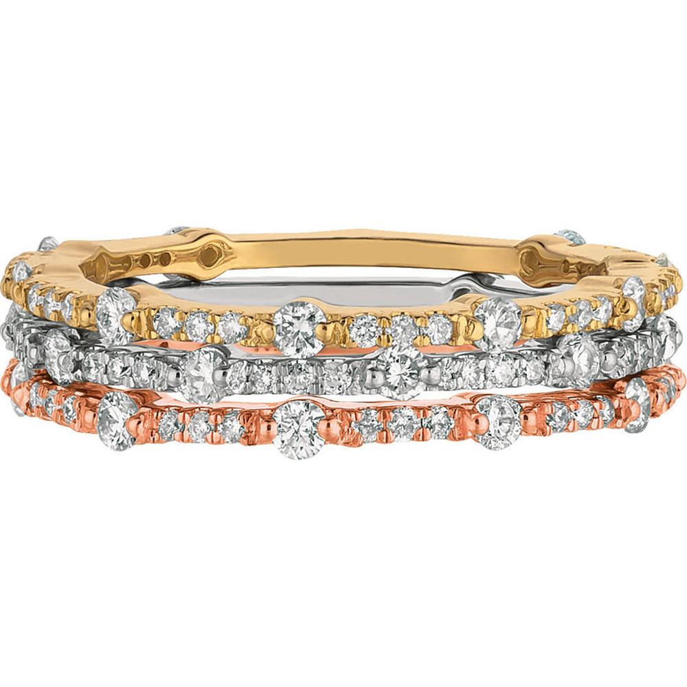 14K Two-Tone Gold Vintage-Inspired Diamond Band with Round Brilliant Cut Stones and Milgrain Detailing - 1.10 Carat Total Diamond Weight - Royal Jewelry