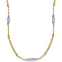 14K Two-Tone Gold Woven Bars and Diamond-Cut Beads Fancy Necklace - 16.75 inches by 0
