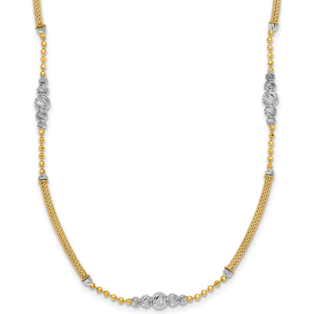 14K Two-Tone Gold Woven Bars and Diamond-Cut Beads Fancy Necklace - 16.75 inches by 0