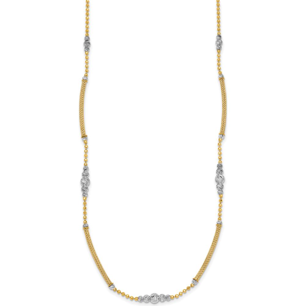 14K Two-Tone Gold Woven Bars and Diamond-Cut Beads Fancy Necklace - 16.75 inches by 0