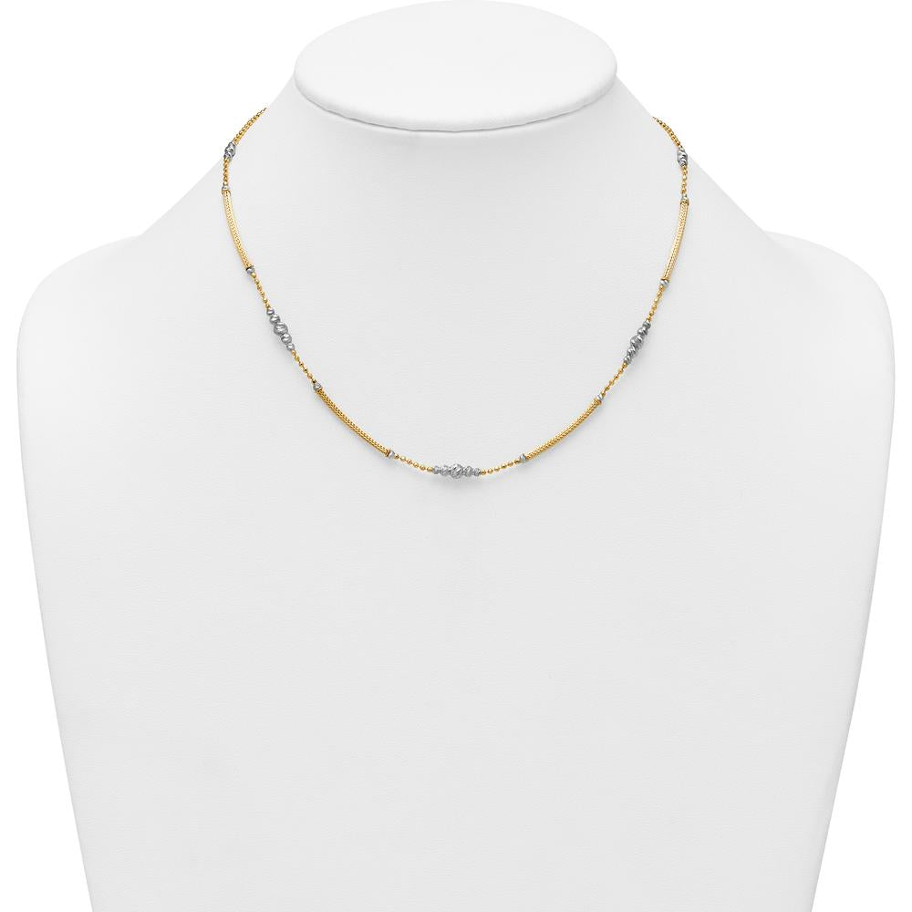14K Two-Tone Gold Woven Bars and Diamond-Cut Beads Fancy Necklace - 16.75 inches by 0