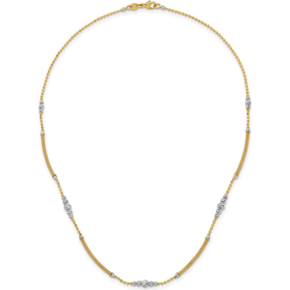 14K Two-Tone Gold Woven Bars and Diamond-Cut Beads Fancy Necklace - 16.75 inches by 0