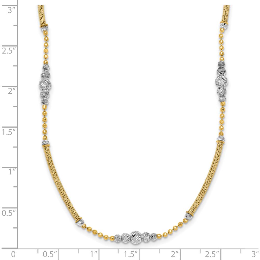 14K Two-Tone Gold Woven Bars and Diamond-Cut Beads Fancy Necklace - 16.75 inches by 0