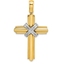 14K Two-Tone Gold X-Center Polished Cross Pendant - 47mm Length by Oro Pregiato