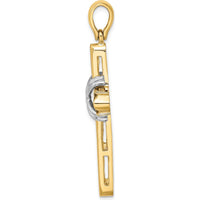 14K Two-Tone Gold X-Center Polished Cross Pendant - 47mm Length by Oro Pregiato