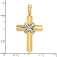 14K Two-Tone Gold X-Center Polished Cross Pendant - 47mm Length by Oro Pregiato