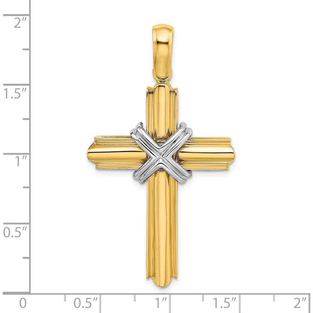 14K Two-Tone Gold X-Center Polished Cross Pendant - 47mm Length by Oro Pregiato