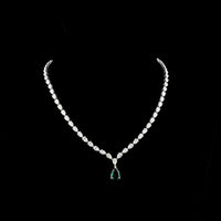 14K Two Tone Graduated Pear Shape Tennis Necklace with 2.24 Carat Lab-Grown Green Emerald and 16.86 Carat Lab-Grown Diamond Accents - 19.1 Carat Total Weight - Covaloro Fine Jewelry