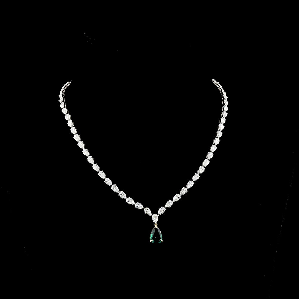14K Two Tone Graduated Pear Shape Tennis Necklace with 2.24 Carat Lab-Grown Green Emerald and 16.86 Carat Lab-Grown Diamond Accents - 19.1 Carat Total Weight - Covaloro Fine Jewelry