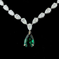 14K Two Tone Graduated Pear Shape Tennis Necklace with 2.24 Carat Lab-Grown Green Emerald and 16.86 Carat Lab-Grown Diamond Accents - 19.1 Carat Total Weight - Covaloro Fine Jewelry