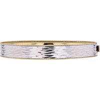 14K Two-Tone Hammered Bangle Bracelet in White and Yellow Gold - 7 Inch Length with Substantial 15.25 Gram Weight