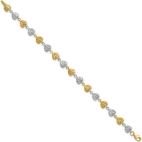 14K Two-Tone Hammered Hearts 7" Bracelet - Luxury Gold Link Design by 0