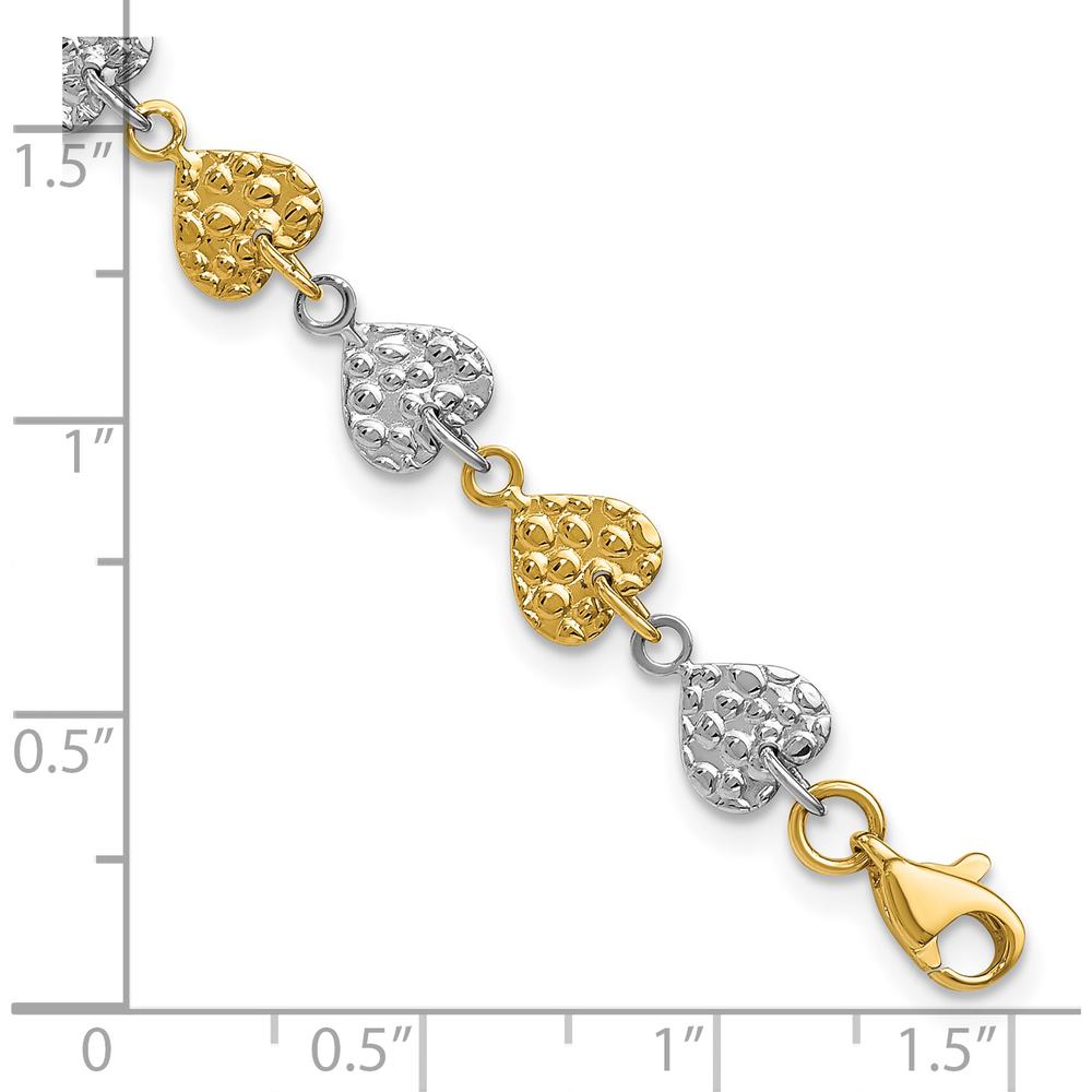 14K Two-Tone Hammered Hearts 7" Bracelet - Luxury Gold Link Design by 0