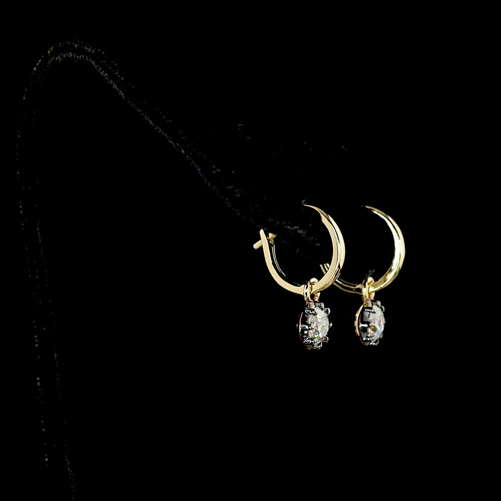 14K Two Tone Hanging Earrings with 1.00 Carat Total Weight Round Brilliant Lab Grown Diamonds - E-F Color VS2 Clarity - Covaloro Fine Jewelry