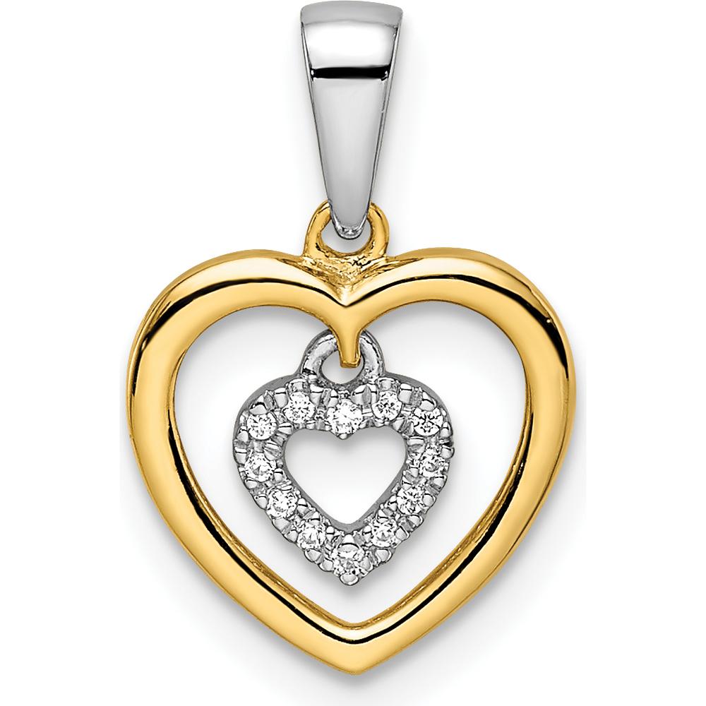 14K Two-Tone Heart Dangle Diamond Pendant with Round Diamonds - 0.0085 Carat Total Diamond Weight by Oro Pregiato