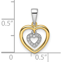 14K Two-Tone Heart Dangle Diamond Pendant with Round Diamonds - 0.0085 Carat Total Diamond Weight by Oro Pregiato