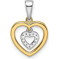 14K Two-Tone Heart Dangle Diamond Pendant with Round Diamonds - 0.0085 Carat Total Diamond Weight by Oro Pregiato