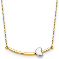 14K Two-Tone Heart Pendant Necklace with Polished Curved Bar - 18" Chain by 0