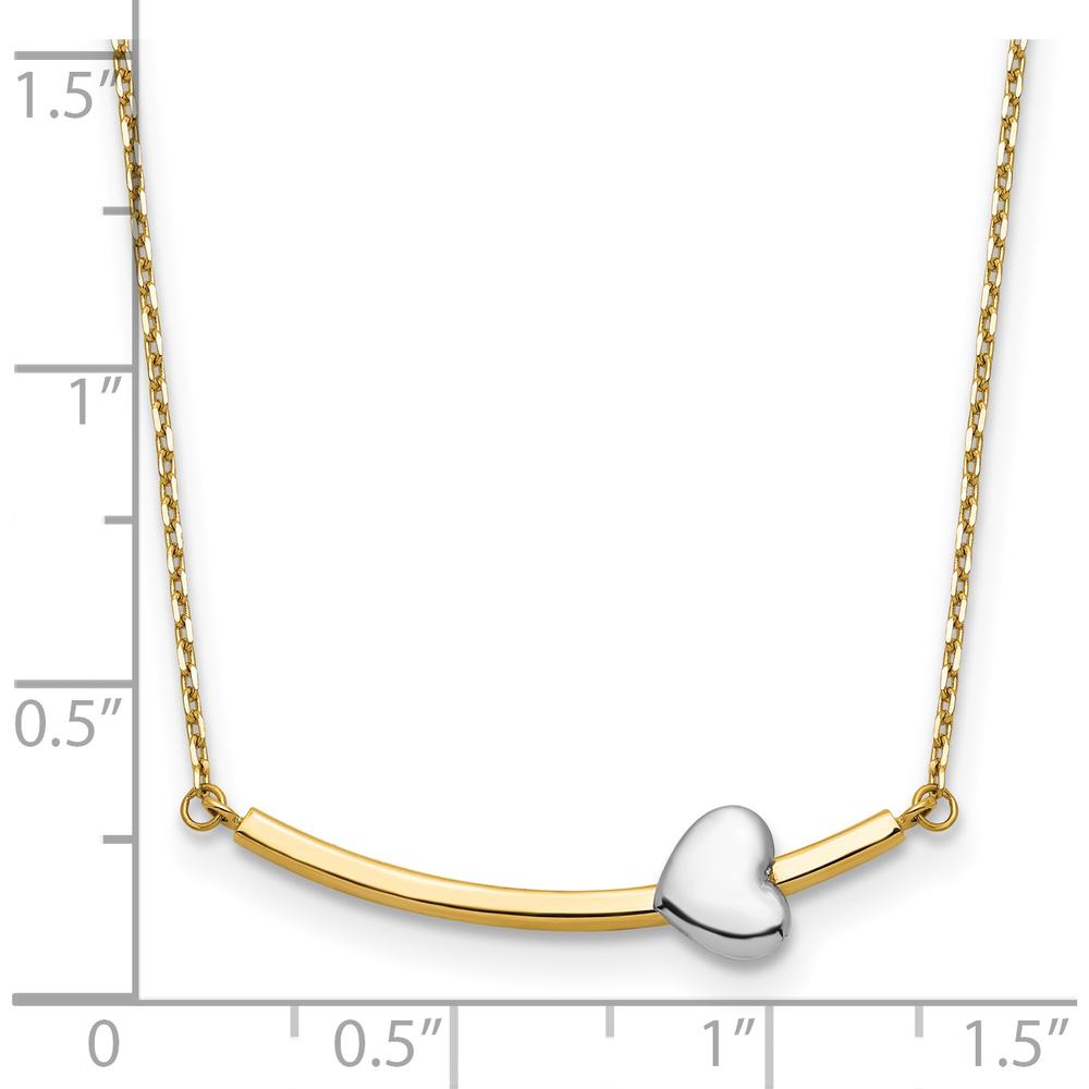 14K Two-Tone Heart Pendant Necklace with Polished Curved Bar - 18" Chain by 0
