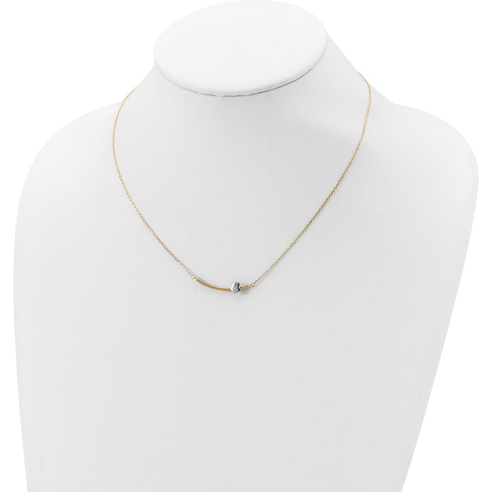 14K Two-Tone Heart Pendant Necklace with Polished Curved Bar - 18" Chain by 0