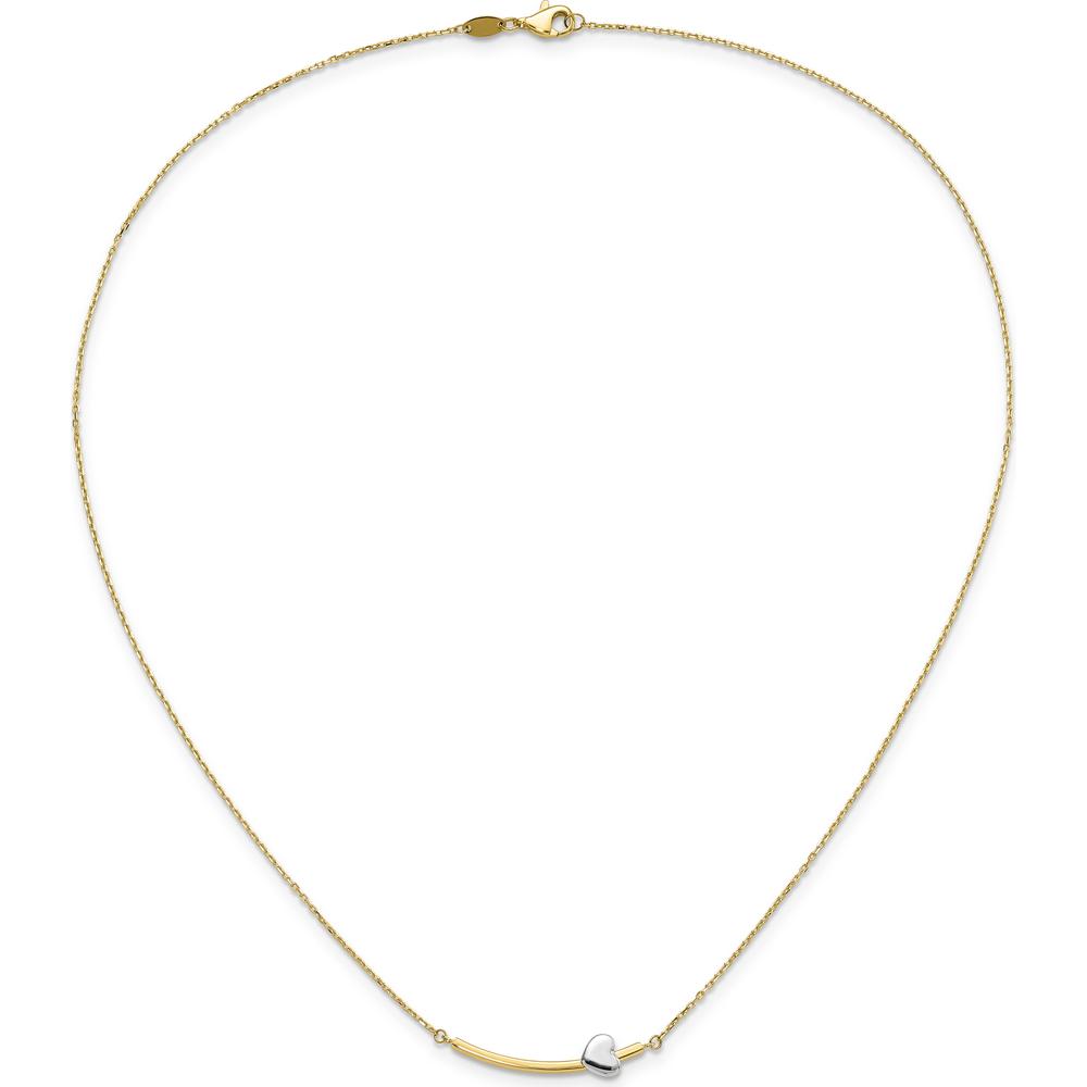 14K Two-Tone Heart Pendant Necklace with Polished Curved Bar - 18" Chain by 0