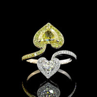 14K Two Tone Heart Shaped Halo Ring with 1.59 Carats Fancy Vivid Yellow Lab Diamond and 0.56 Carats D Color VS1 Diamond - 2.54 Carats Total Diamond Weight - Covaloro Fine Jewelry